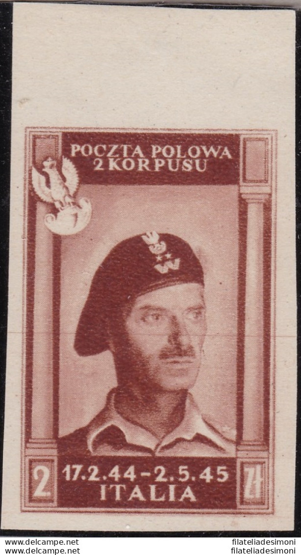 1946 CORPO POLACCO, N° 8B 2 Zl. Bruno Rosso NUOVO SENZA GOMMA Certificato Biondi BORDO DI FOGLIO - 1946-47 Période Corpo Polacco