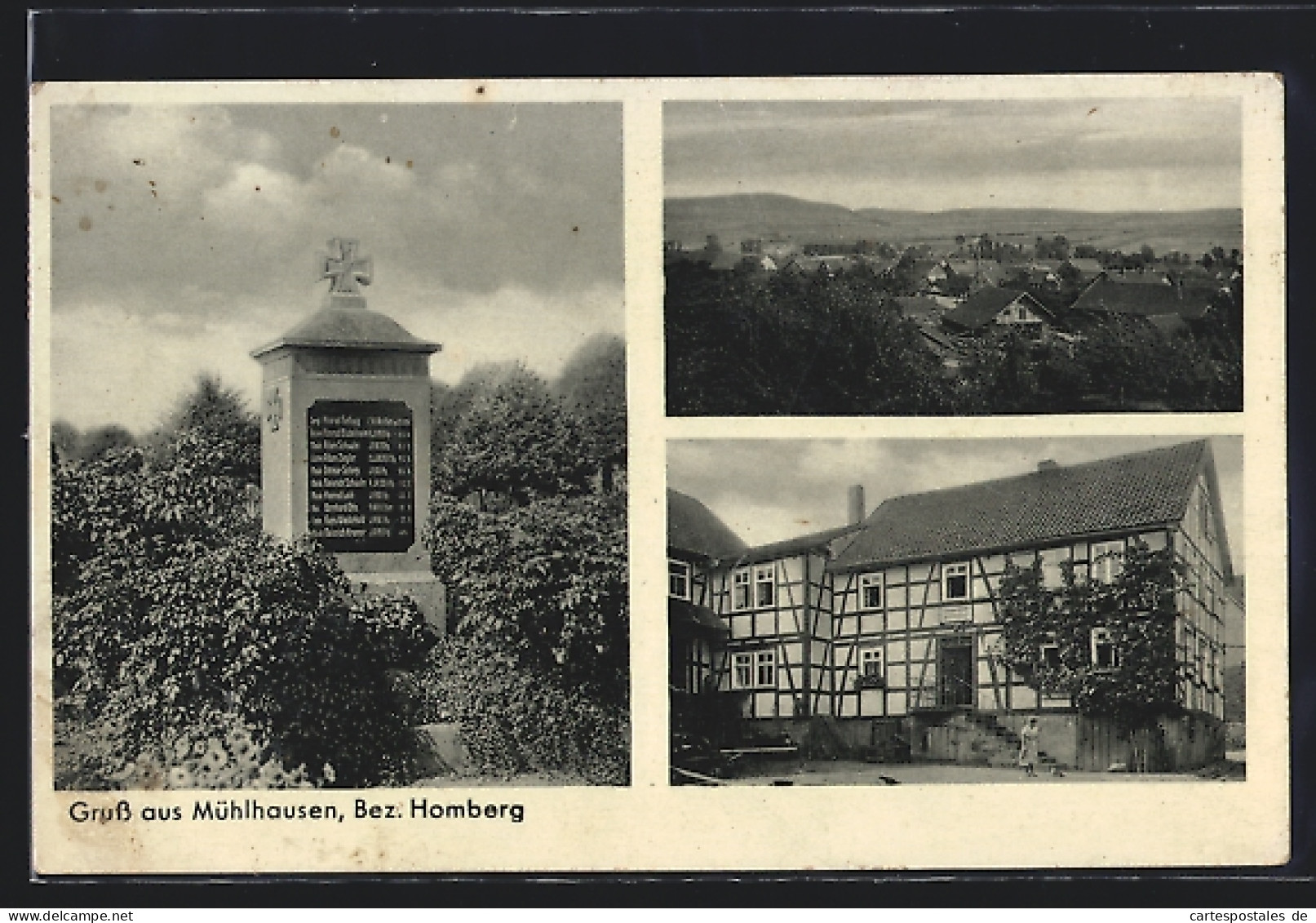 AK Mühlhausen / Waldeck, Das Gasthaus, Das Kriegerdenkmal, Ortsansicht Vom Berg Aus  - Waldeck