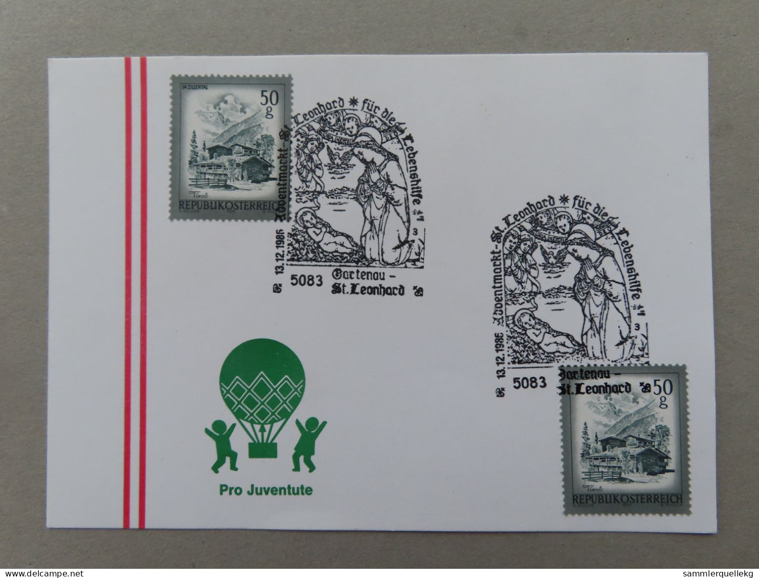 Österreich Pro Juventute - Mit Sonderstempel 13. 12. 1986 Gartenau - St. Leonhard, Adventmarkt St. Leonhard (Nr.1405) - Sonstige & Ohne Zuordnung