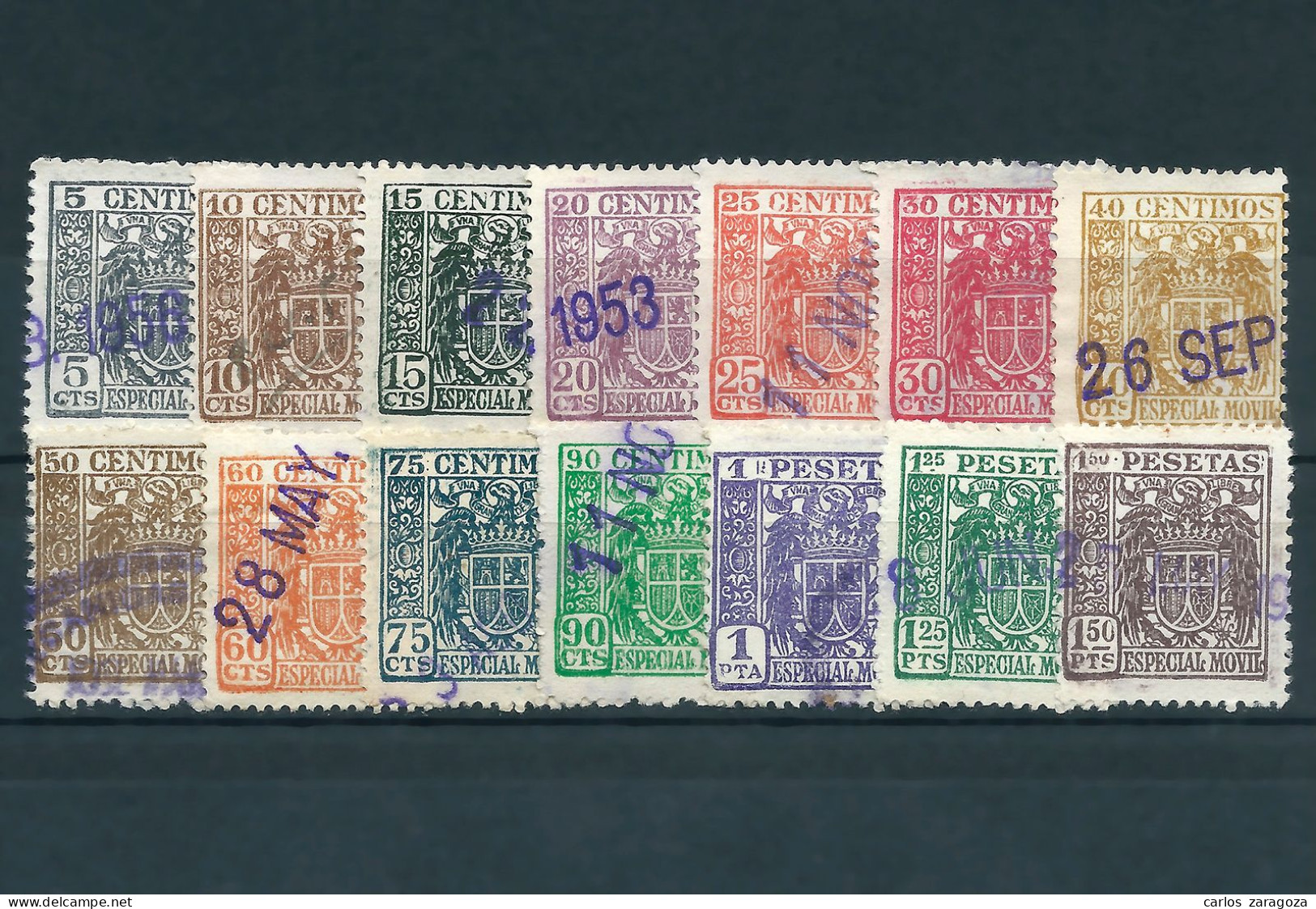 España — Lote De Timbres Fiscales Especial Móvil — Serie De 1940 Águila San Juan — 14 Valores - Revenue Stamps