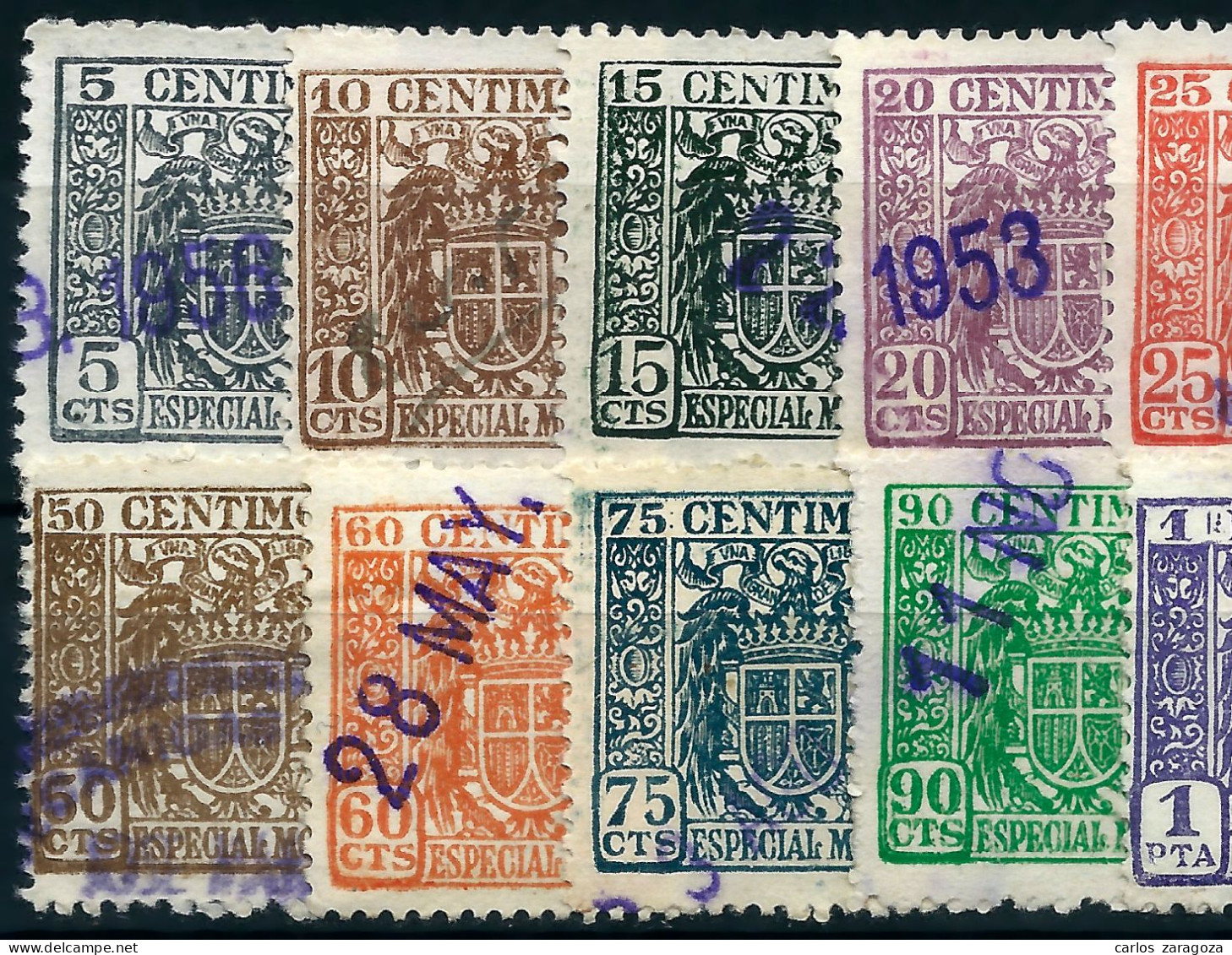 España — Lote De Timbres Fiscales Especial Móvil — Serie De 1940 Águila San Juan — 14 Valores - Revenue Stamps