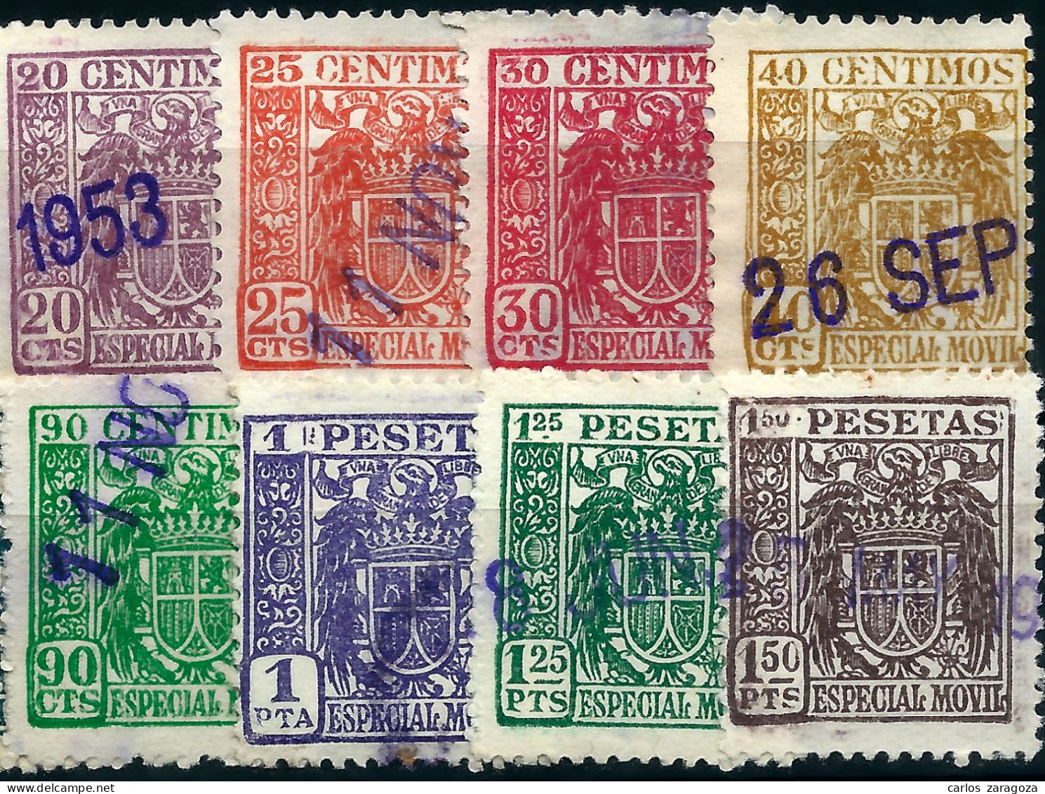 España — Lote De Timbres Fiscales Especial Móvil — Serie De 1940 Águila San Juan — 14 Valores - Steuermarken