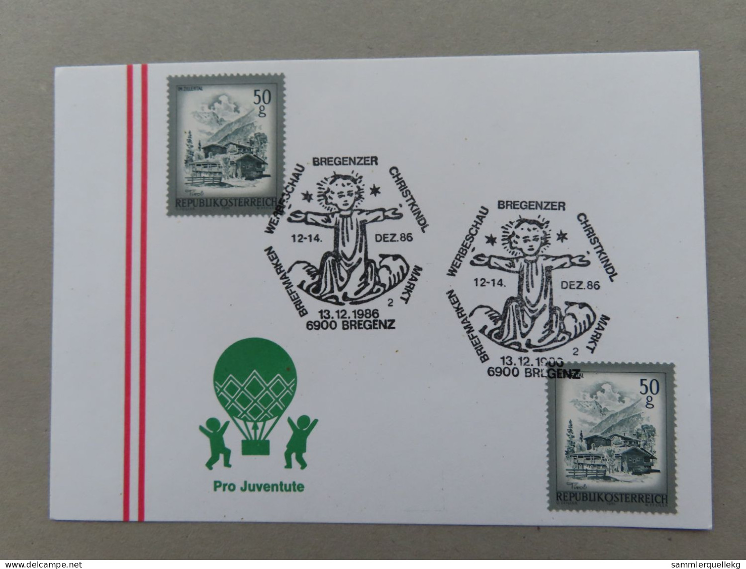 Österreich Pro Juventute - Mit Sonderstempel 13. 12. 1986 Bregenz, Bregenzer Christkindl Markt (Nr.1406) - Sonstige & Ohne Zuordnung