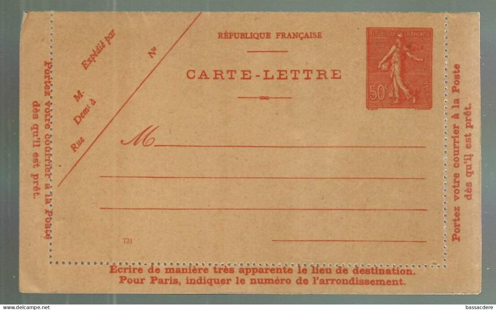 80131 - SEMEUSE LIGNEE  50c, Rouge - Letter Cards