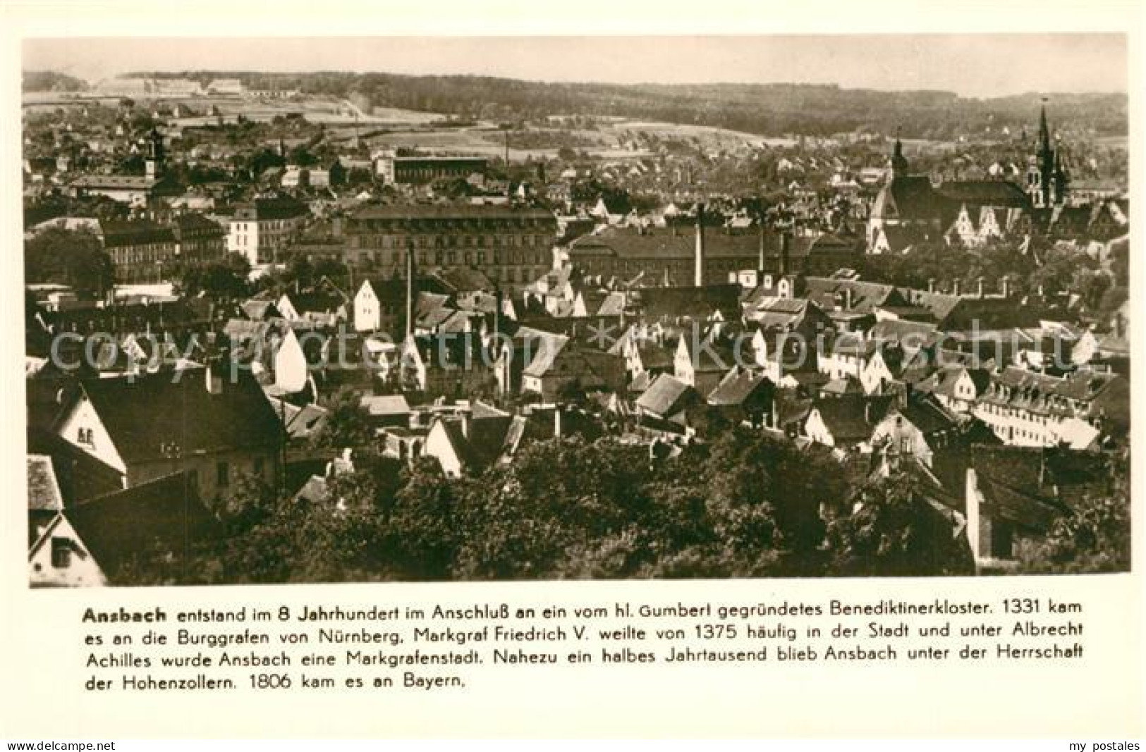 73271998 Ansbach Mittelfranken Stadtpanorama Franckh Chronik Karte Ansbach Mitte - Ansbach