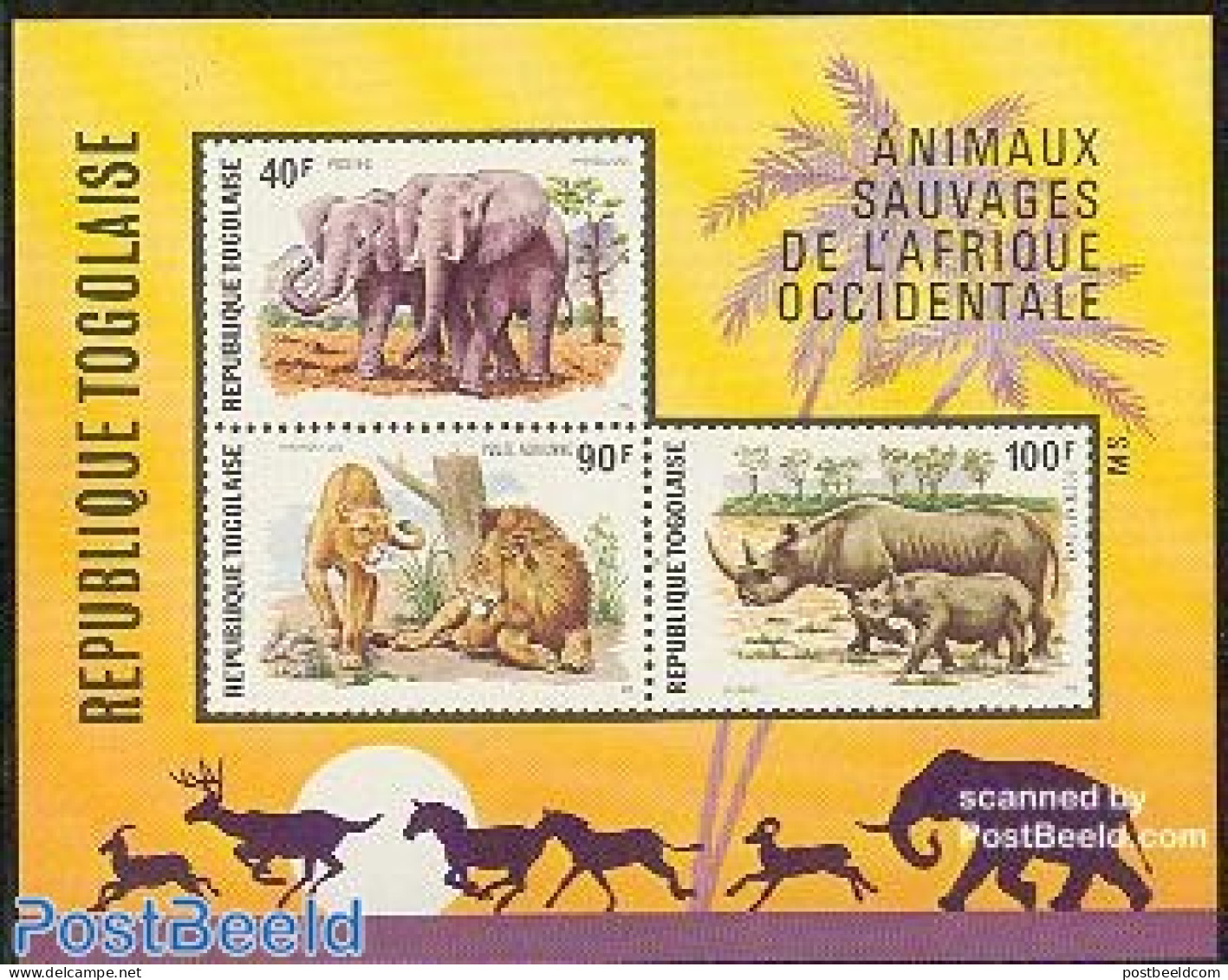 Togo 1974 Animals S/s, Mint NH, Nature - Animals (others & Mixed) - Cat Family - Elephants - Rhinoceros - Togo (1960-...)