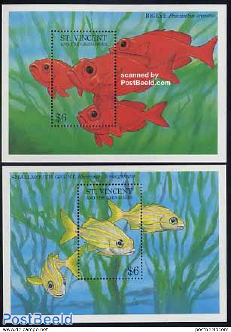 Saint Vincent 1993 Fish 2 S/s, Mint NH, Nature - Fish - Fische