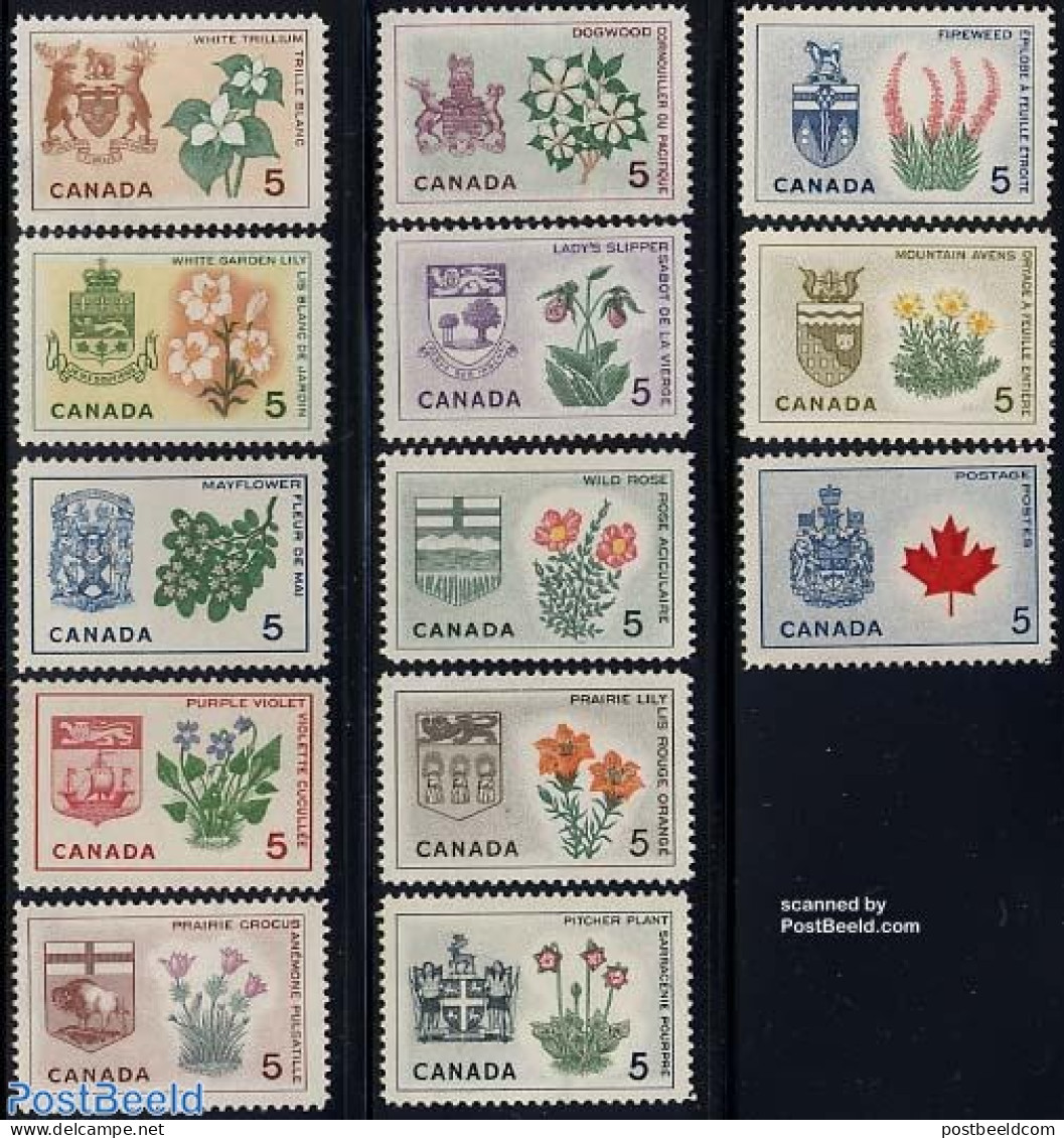 Canada 1964 Provincial Arms & Flowers 13v, Mint NH, History - Nature - Coat Of Arms - Dogs - Flowers & Plants - Roses - Nuevos