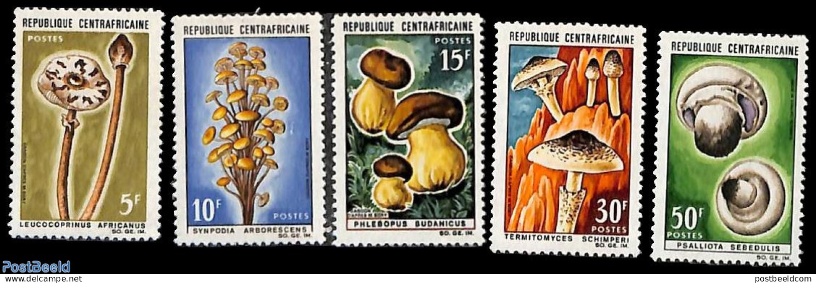 Central Africa 1967 Mushrooms 5v, Mint NH, Nature - Mushrooms - Funghi