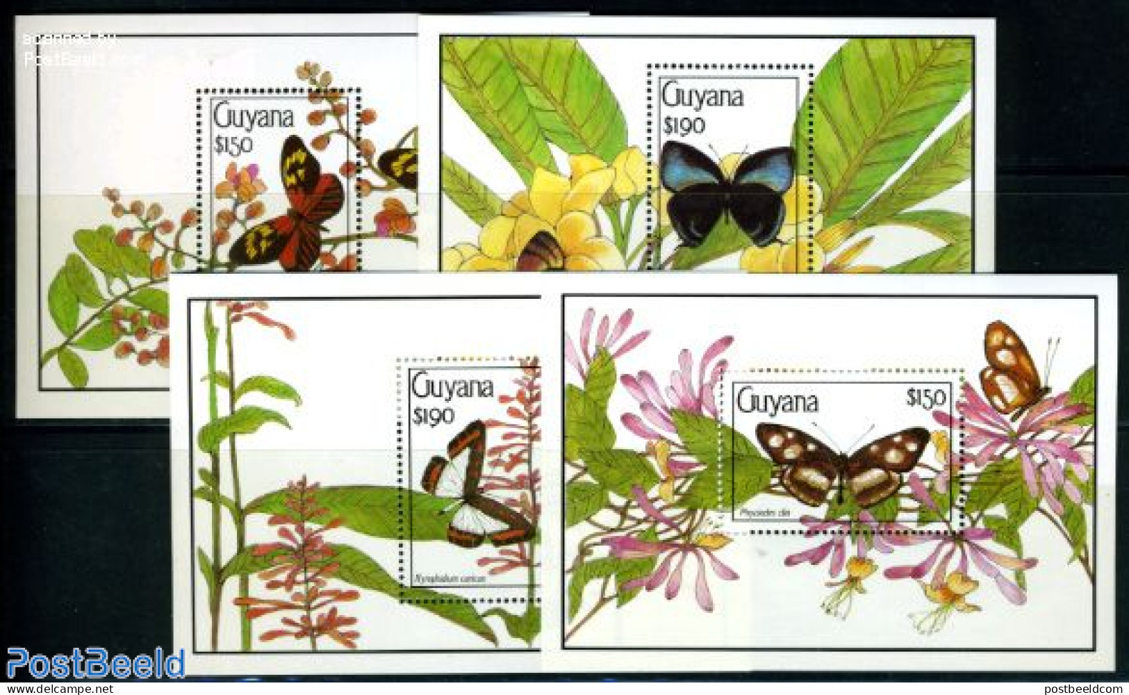 Guyana 1990 Butterflies 4 S/s, Mint NH, Nature - Butterflies - Guyana (1966-...)