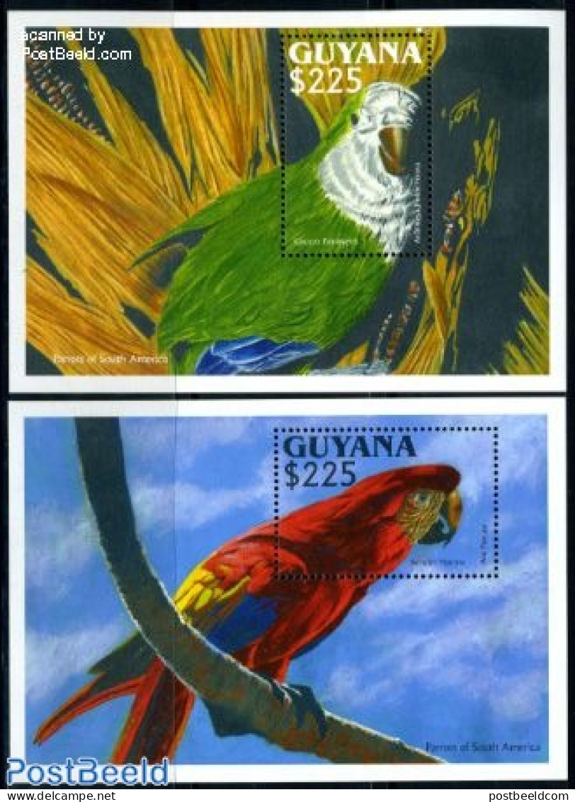 Guyana 1993 South American Parrots 2 S/s, Mint NH, Nature - Birds - Parrots - Guyane (1966-...)