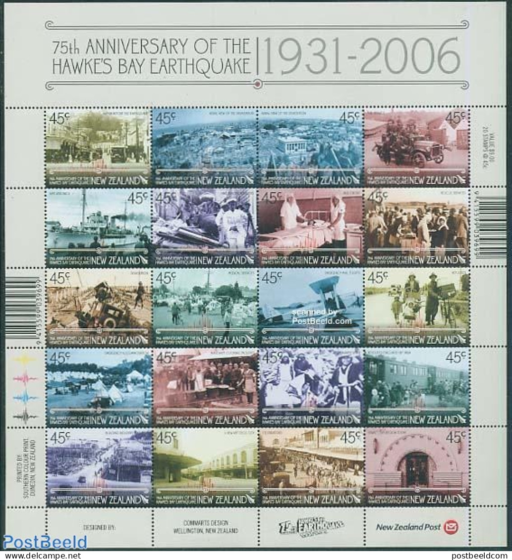 New Zealand 2006 Hawkes Bay Earthquake 20v M/s, Mint NH, History - Sport - Transport - Various - History - Cycling - A.. - Nuevos