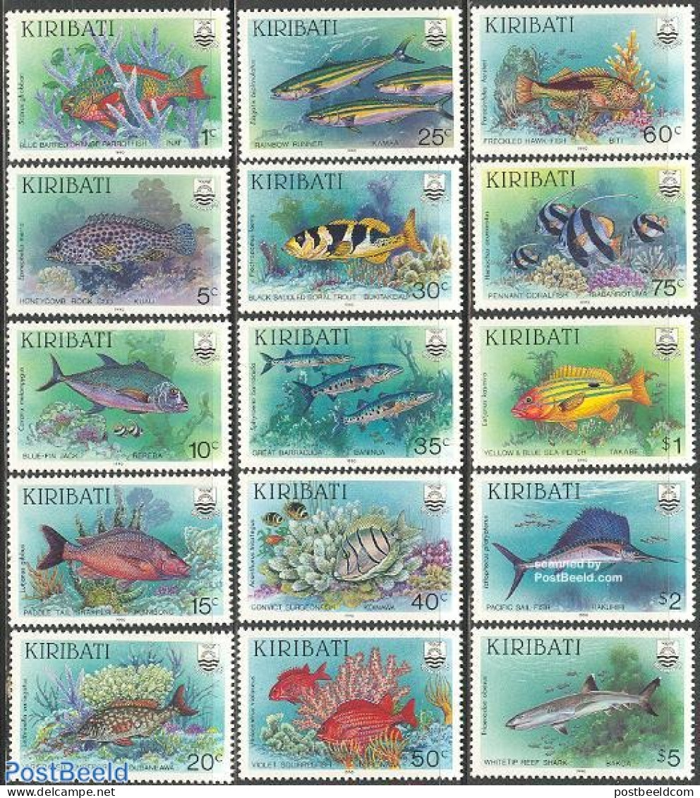 Kiribati 1990 Definitives, Fish 15v, Mint NH, Nature - Fish - Fishes