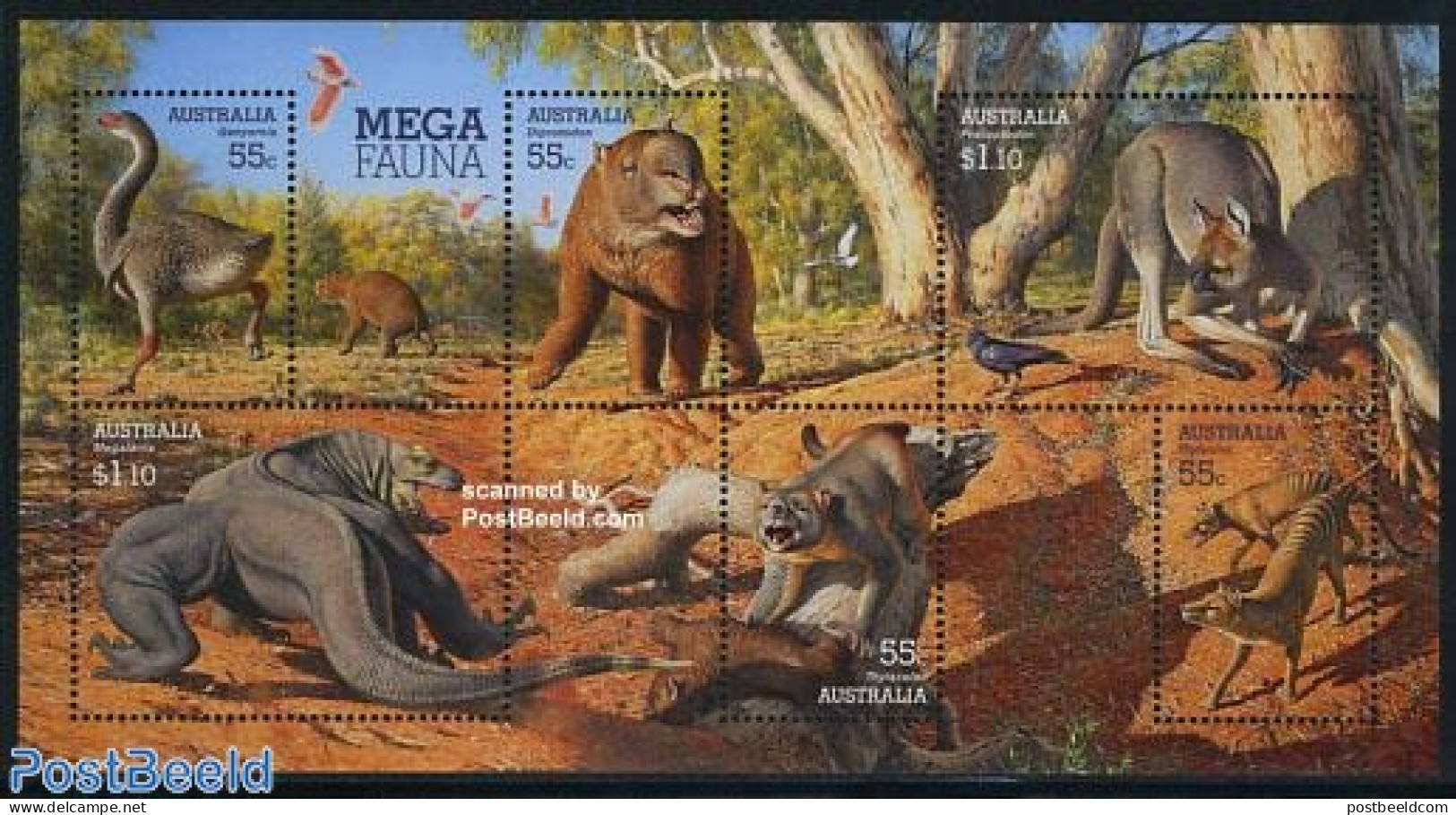 Australia 2008 Mega Fauna S/s, Mint NH, Nature - Animals (others & Mixed) - Birds - Prehistoric Animals - Reptiles - Neufs