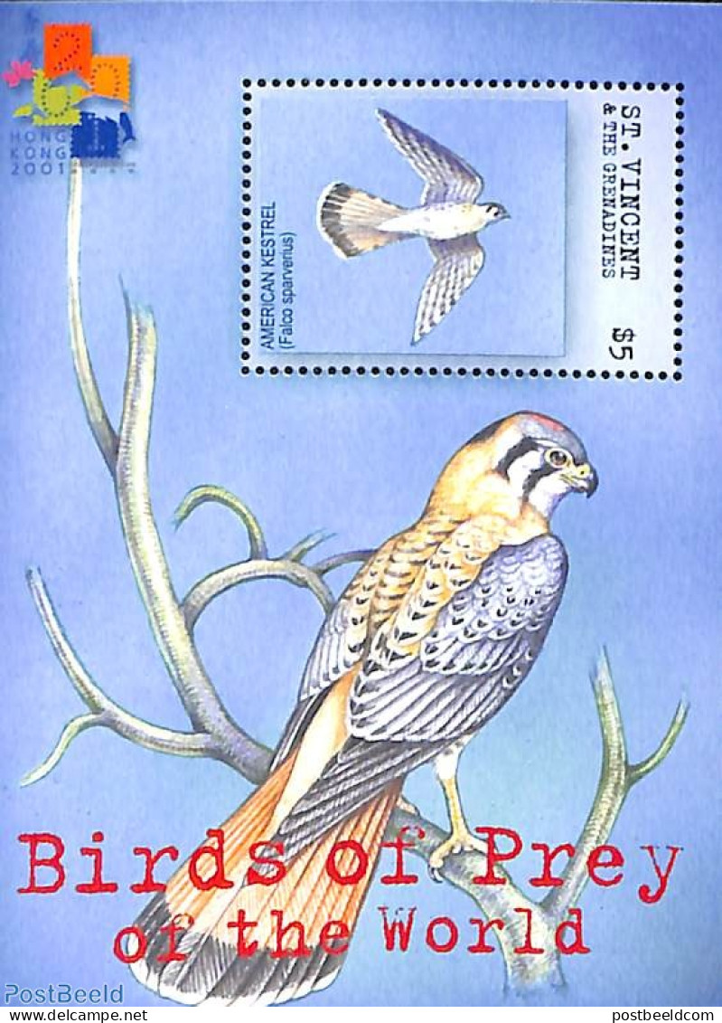 Saint Vincent 2001 American Kestrel S/s, Mint NH, Nature - Birds - Birds Of Prey - St.Vincent (1979-...)