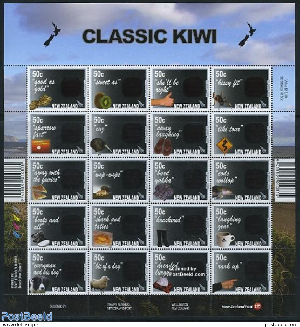 New Zealand 2007 Classic Kiwi 20v M/s, Heath Sensitive, Mint NH, Nature - Birds - Cattle - Dogs - Fruit - Insects - Ongebruikt