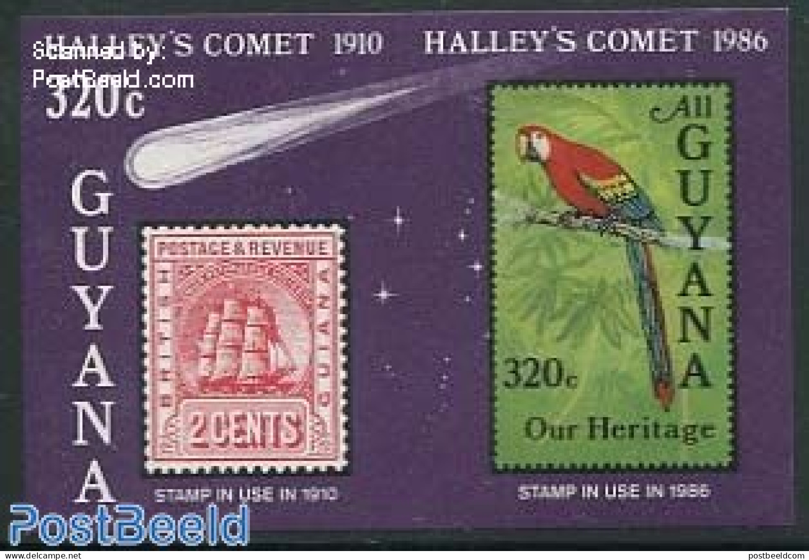 Guyana 1986 Halleys Comet S/s Imperforated, Mint NH, Nature - Science - Transport - Birds - Parrots - Astronomy - Stam.. - Astrologie