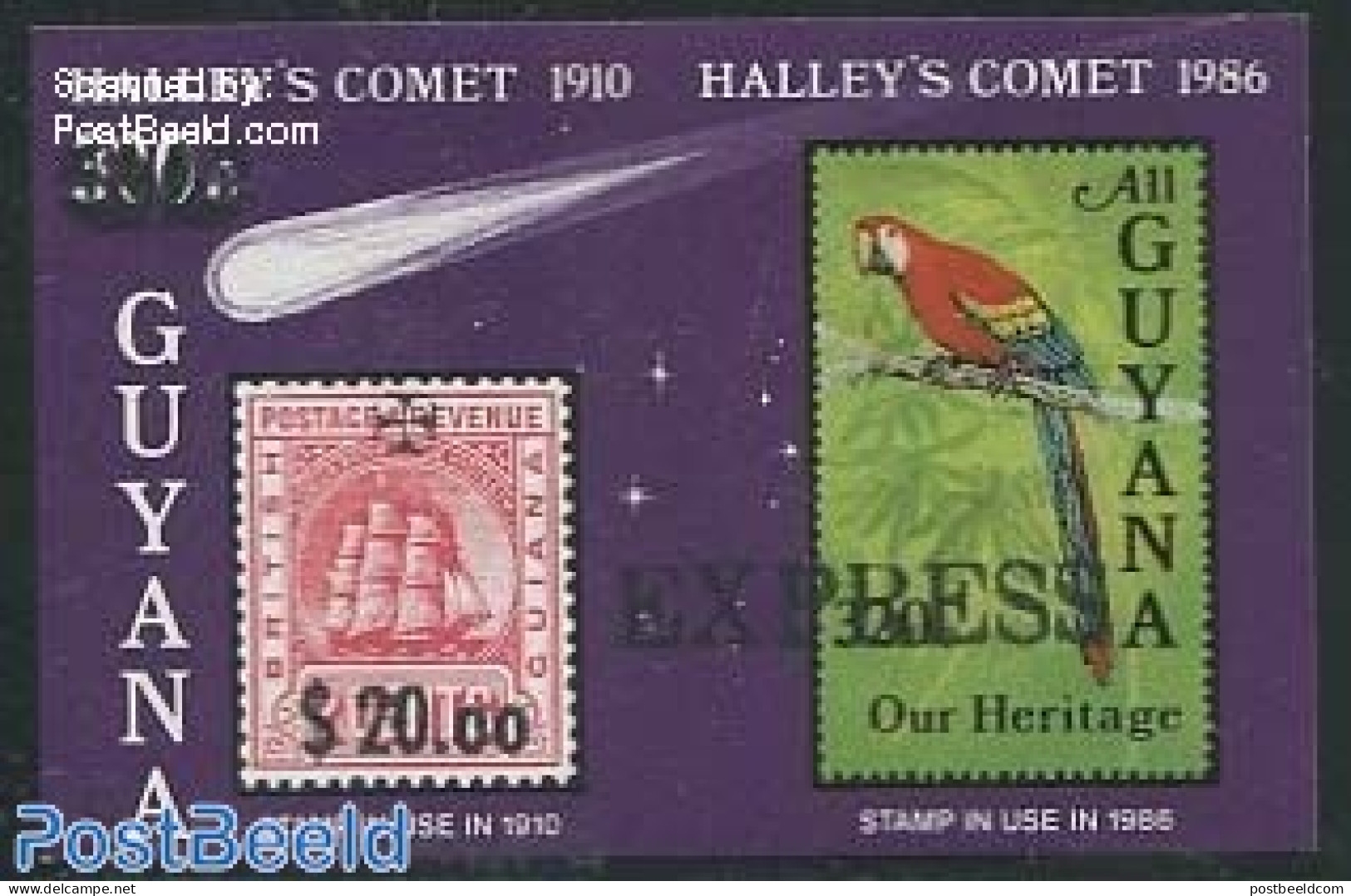 Guyana 1987 Express, Maltheser S/s, Mint NH, Health - Nature - Science - Transport - St John - Birds - Parrots - Astro.. - Christianity