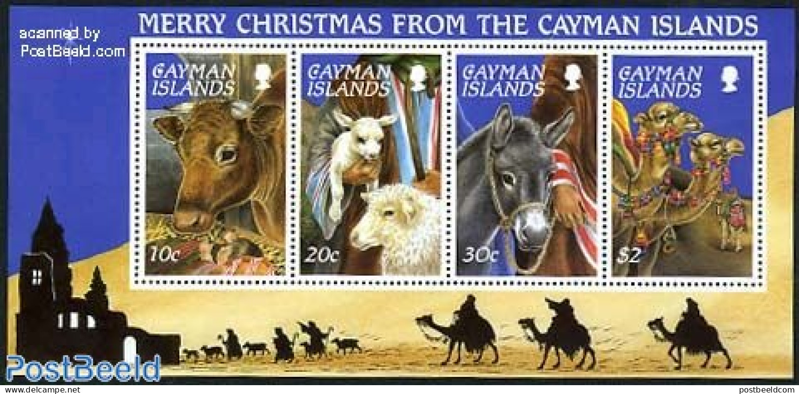 Cayman Islands 1995 Christmas S/s, Mint NH, Nature - Religion - Animals (others & Mixed) - Camels - Cattle - Horses - .. - Christmas