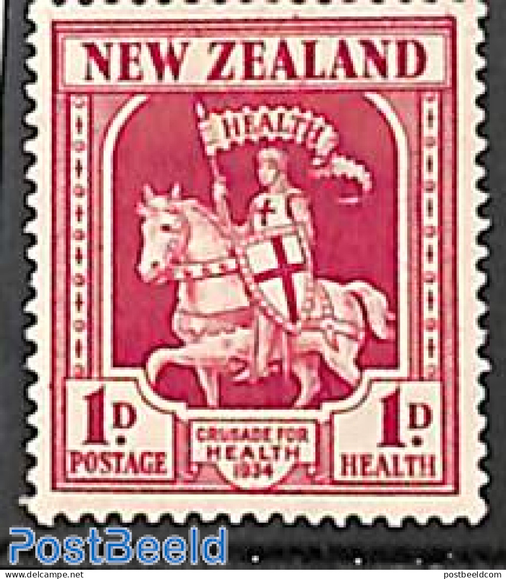 New Zealand 1934 Health 1v, Mint NH, Health - History - Nature - Health - Knights - Horses - Nuevos