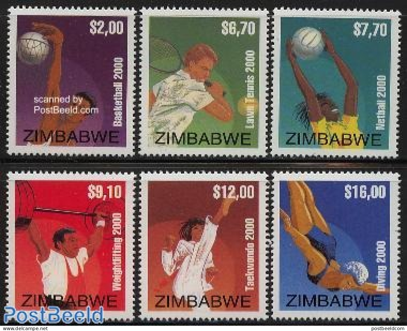 Zimbabwe 2000 Sports 6v, Mint NH, Sport - Basketball - Sport (other And Mixed) - Swimming - Tennis - Pallacanestro