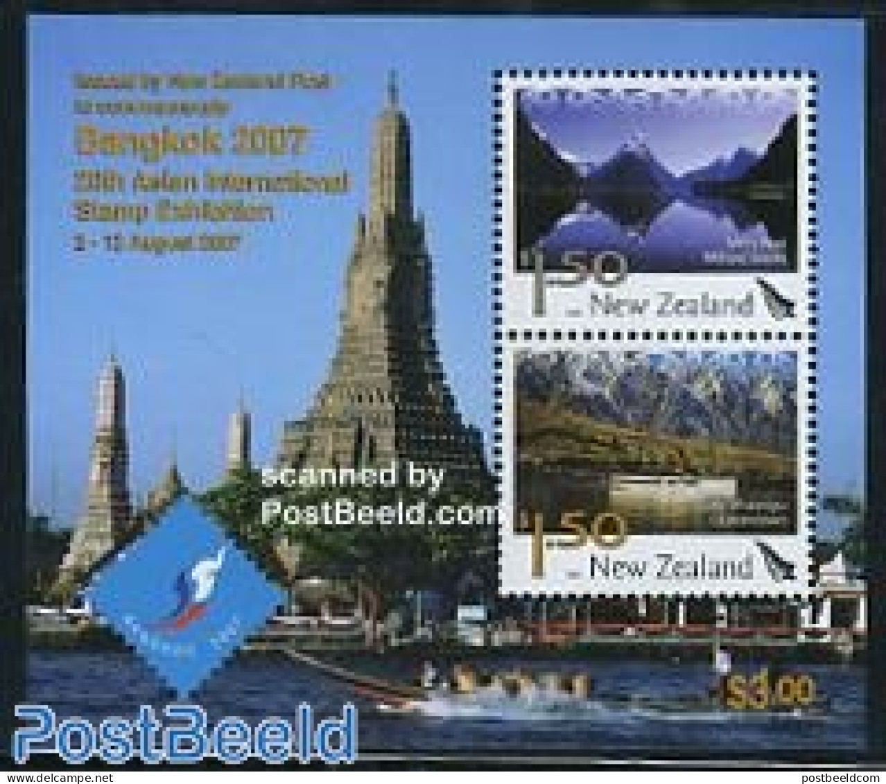 New Zealand 2007 Expo Bangkok S/s, Mint NH, Sport - Transport - Mountains & Mountain Climbing - Philately - Ships And .. - Nuevos