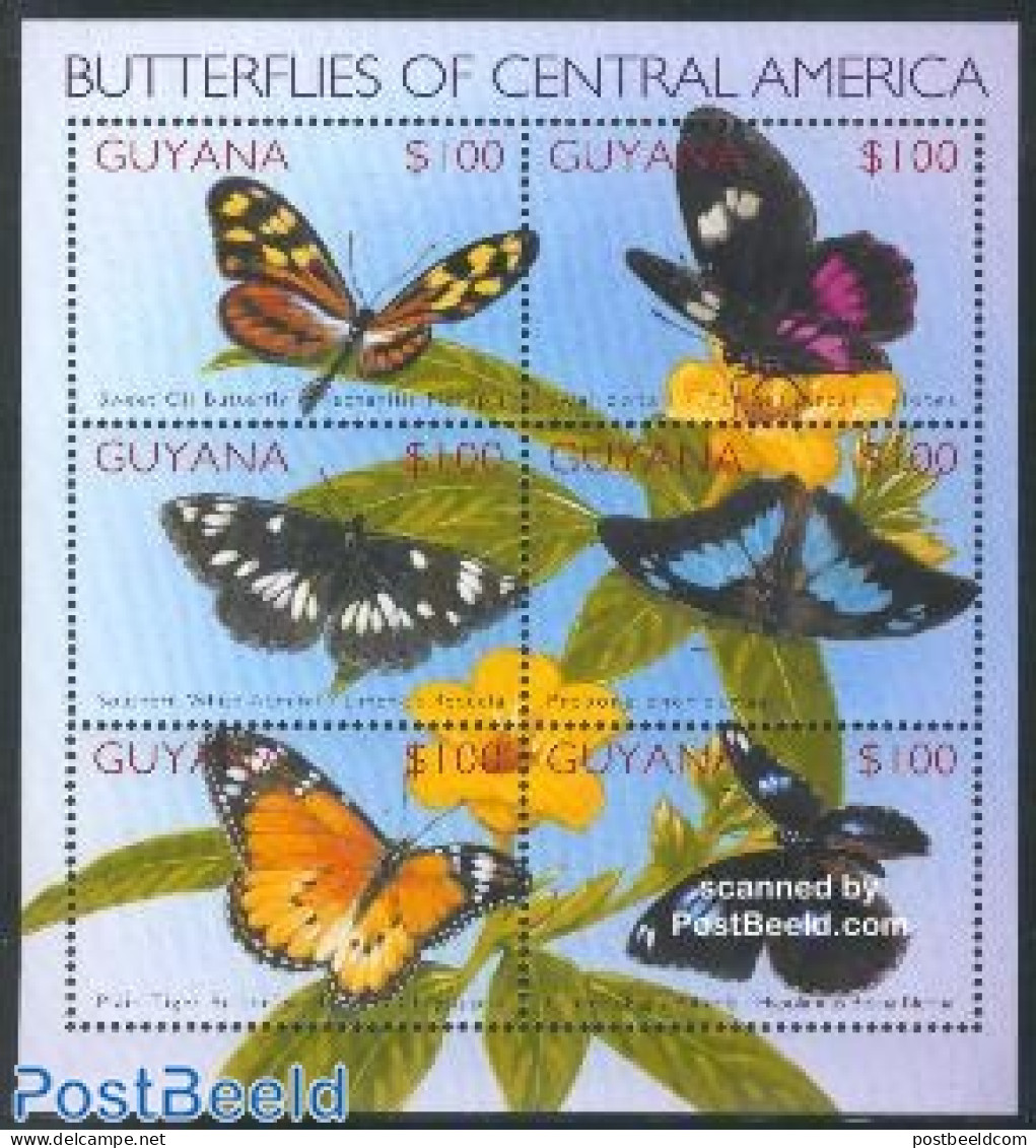 Guyana 2002 Butterflies 6v M/s /Sweet Oil Butterfly, Mint NH, Nature - Butterflies - Flowers & Plants - Guyane (1966-...)
