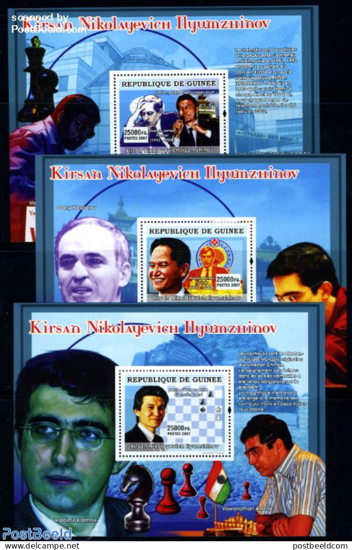 Guinea, Republic 2007 Kirsan Nikolayevich 3 S/s, Mint NH, Sport - Chess - Ajedrez