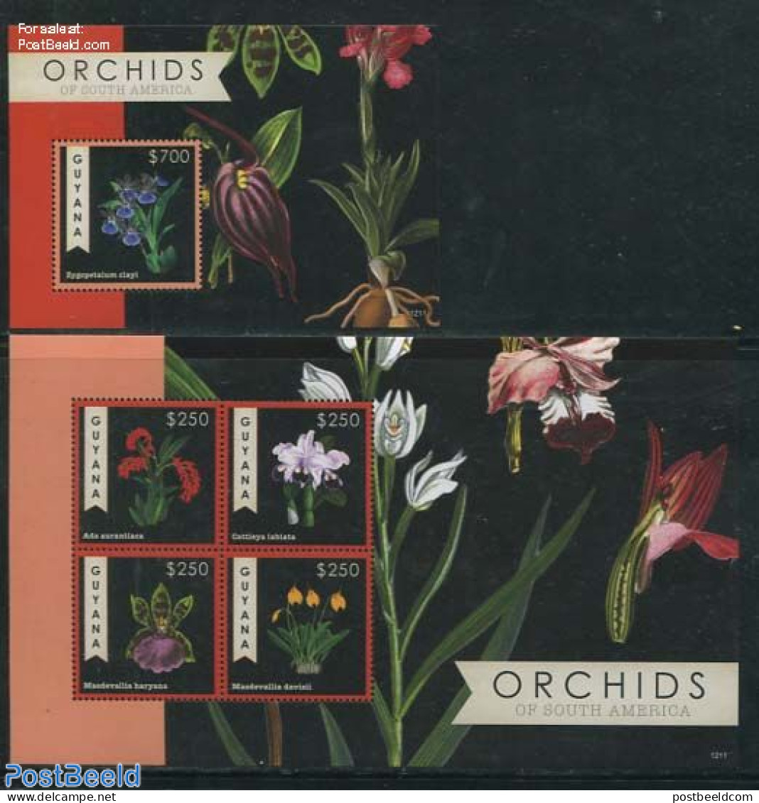 Guyana 2012 Orchids Of South America 2 S/s, Mint NH, Nature - Flowers & Plants - Orchids - Guyana (1966-...)