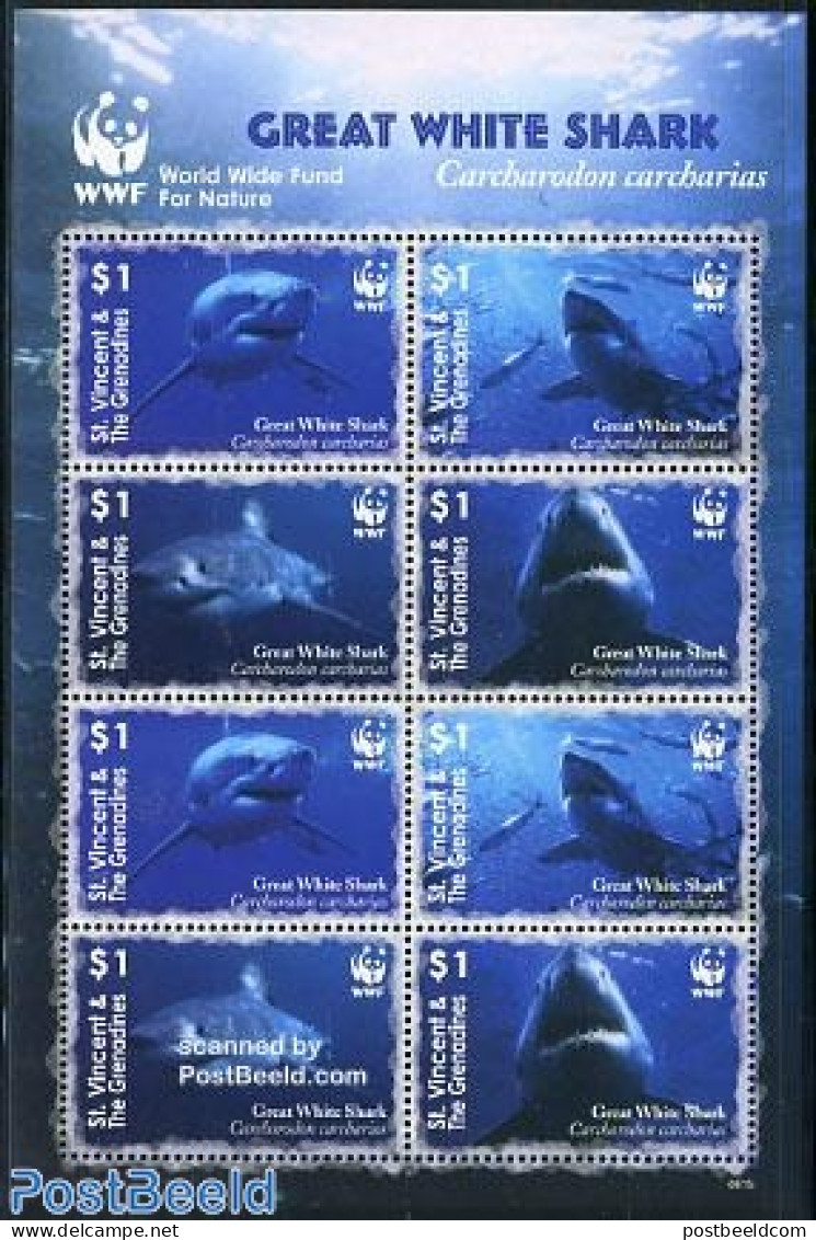 Saint Vincent 2006 WWF, Sharks 2x4v M/s, Mint NH, Nature - Fish - World Wildlife Fund (WWF) - Sharks - Poissons