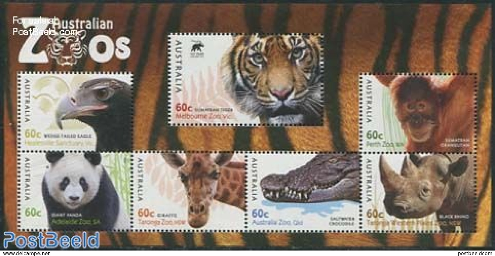 Australia 2012 Australian Zoos S/s, Mint NH, Nature - Animals (others & Mixed) - Bears - Birds - Birds Of Prey - Cat F.. - Unused Stamps