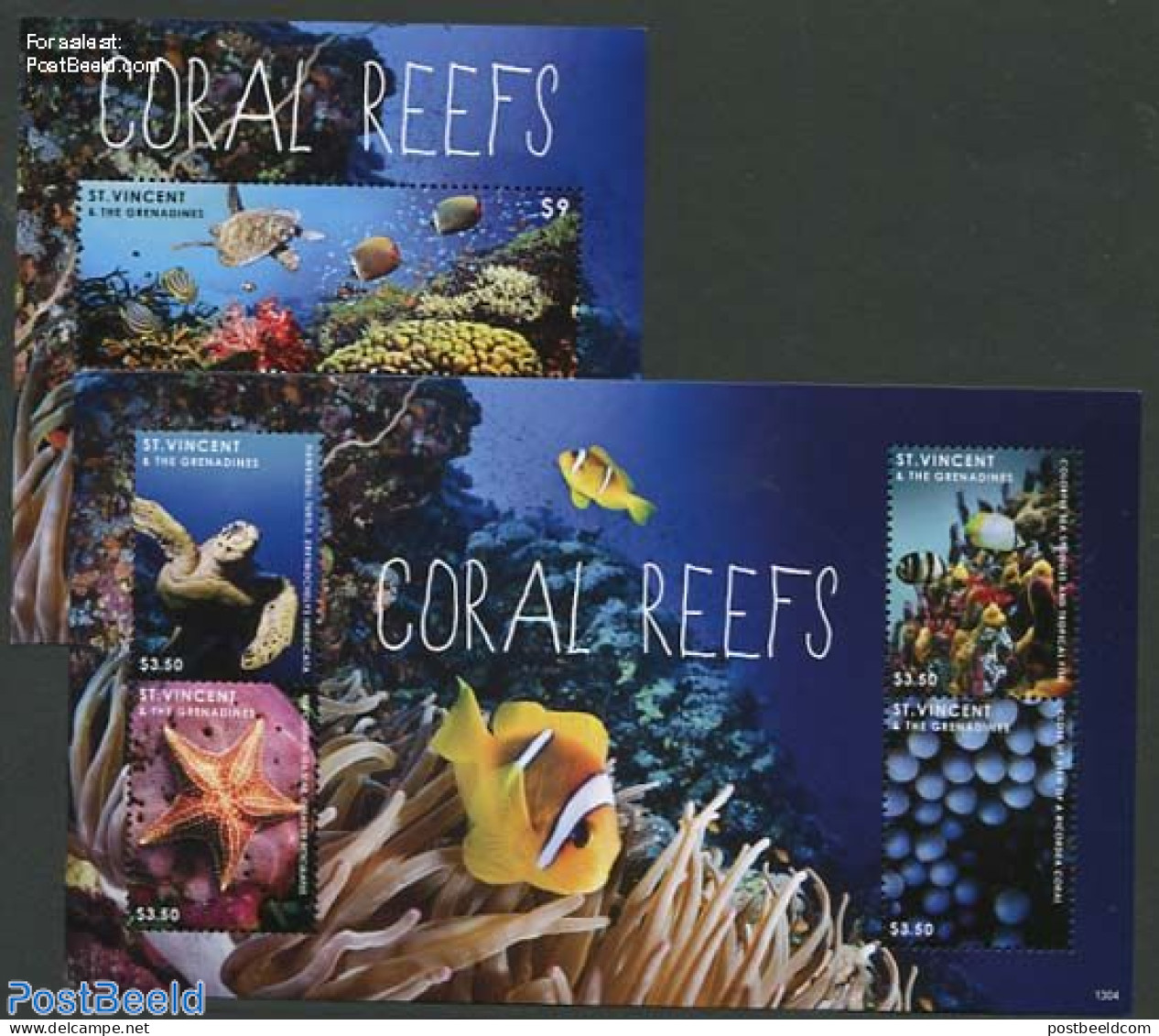 Saint Vincent 2013 Coral Reefs 2 S/s, Mint NH, Nature - Fish - Shells & Crustaceans - Fische