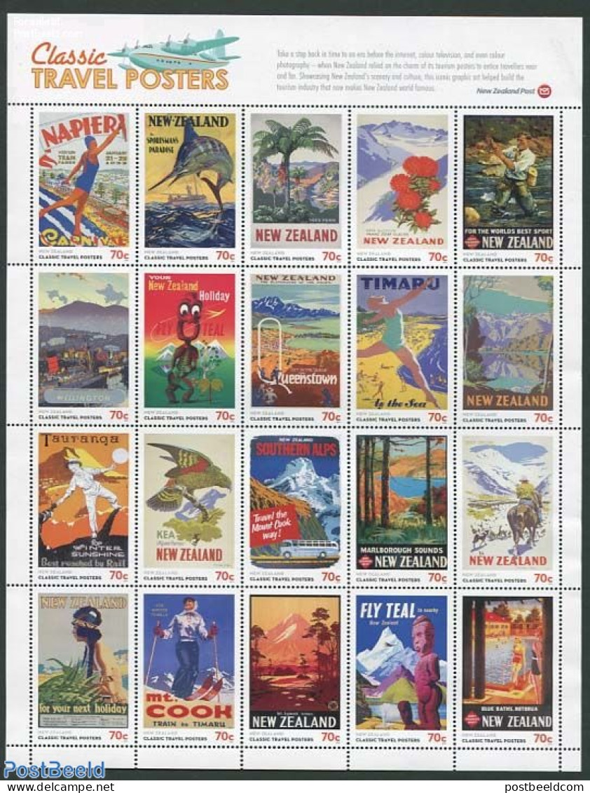 New Zealand 2013 Classic Travel Posters 20v M/s, Mint NH, Nature - Sport - Transport - Various - Birds - Dogs - Fish -.. - Ungebraucht