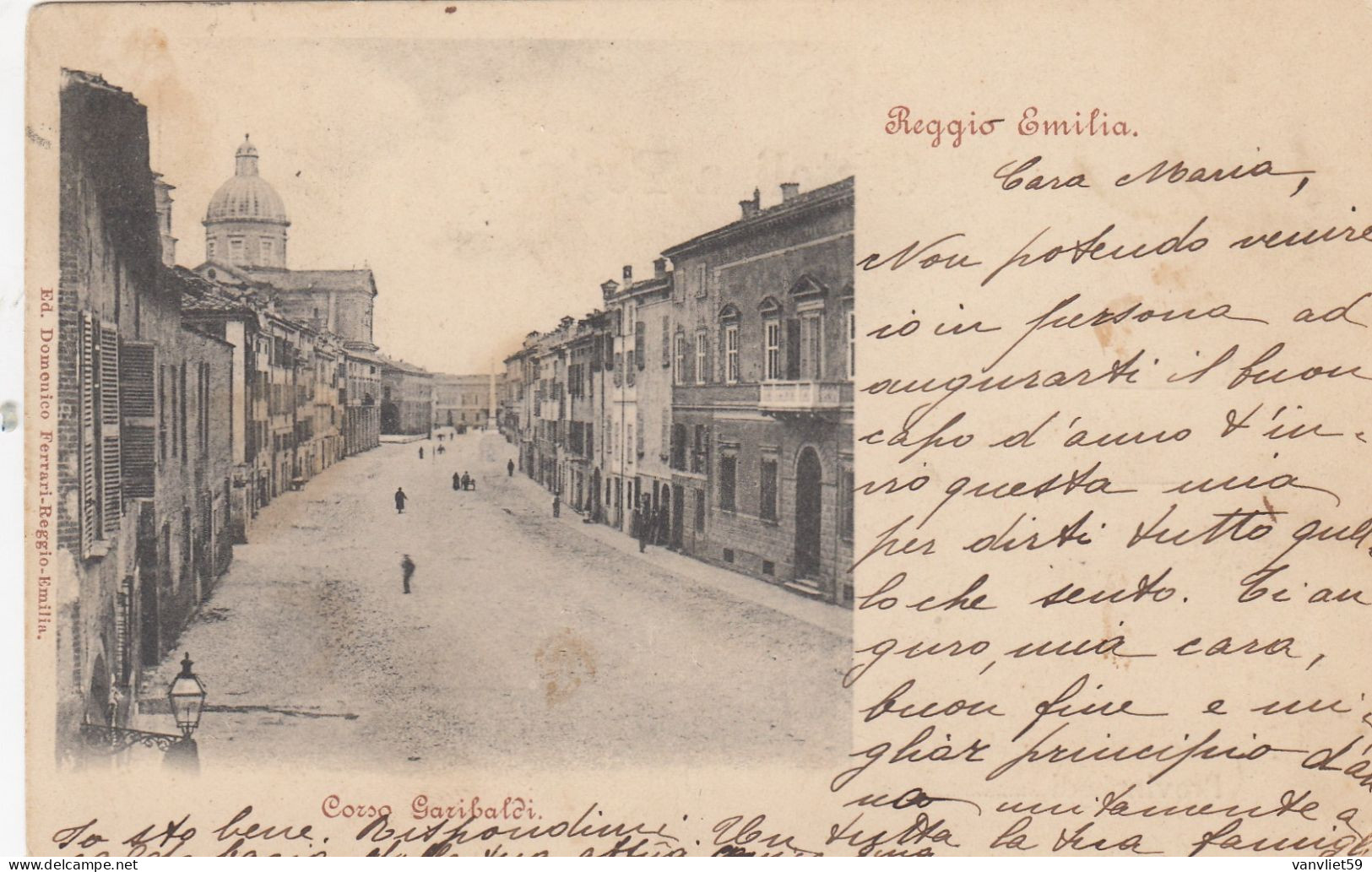 REGGIO EMILIA-CORSO GARIBALDI-CARTOLINA  VIAGGIATA IL 3-1-1901-RETRO INDIVISO - Reggio Nell'Emilia