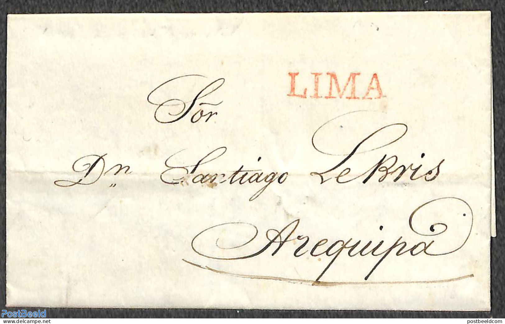 Peru 1828 Folding Letter From LIMA To Arequipa, Postal History - Autres & Non Classés