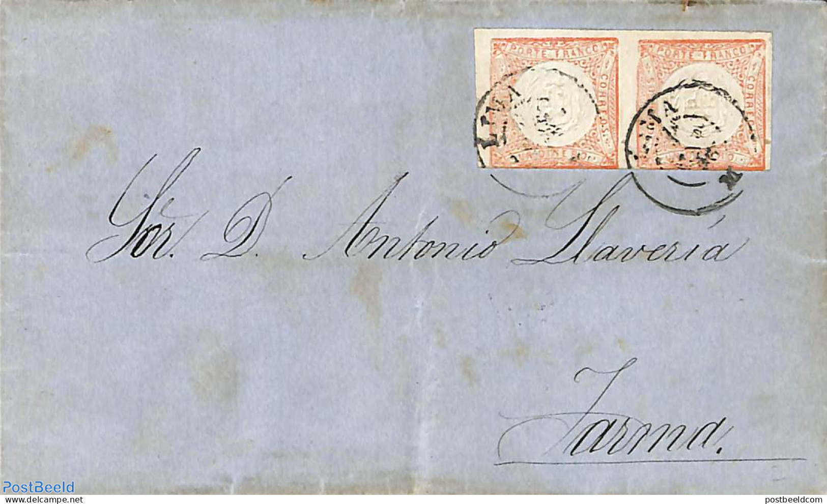 Peru 1866 Folding Cover From LIMA To Jarma With Pair Of Stamps, Postal History - Autres & Non Classés