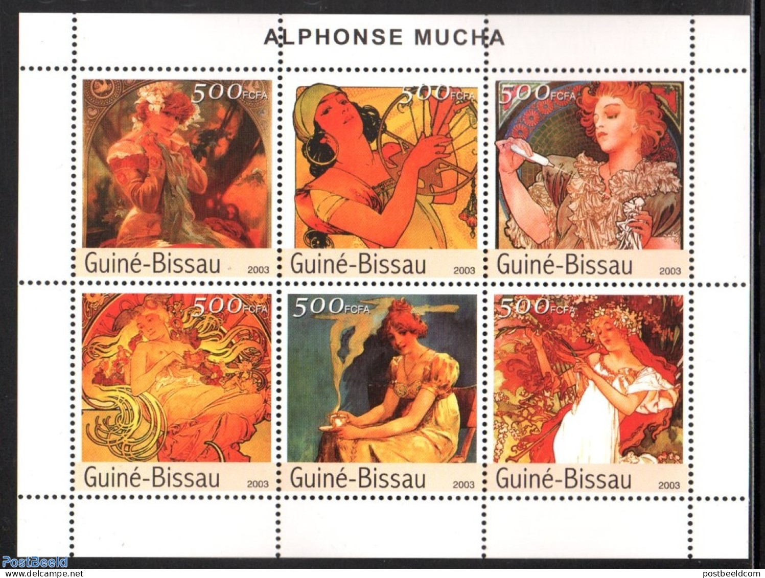 Guinea Bissau 2003 Alphonse Mucha 6v M/s, Mint NH, Art - Paintings - Guinea-Bissau