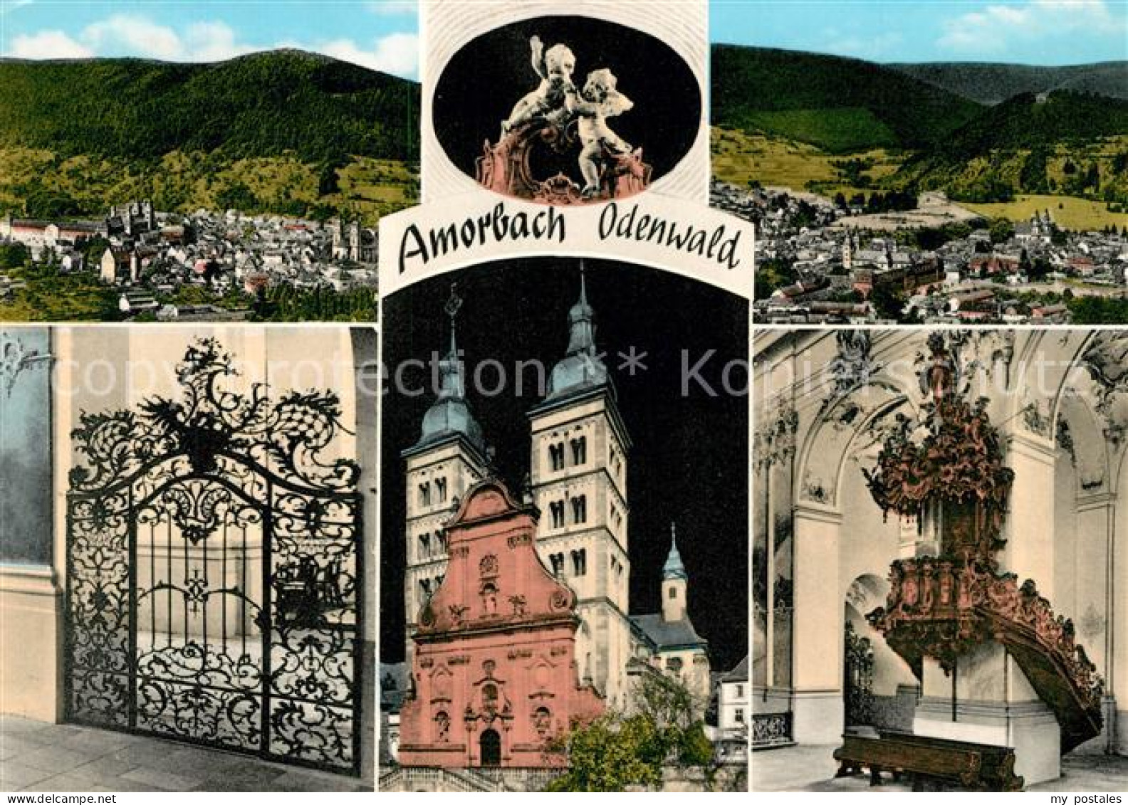 73271615 Amorbach Miltenberg Abteikirche Sankt Gangolf Kanzel Gusseisernes Tor E - Amorbach