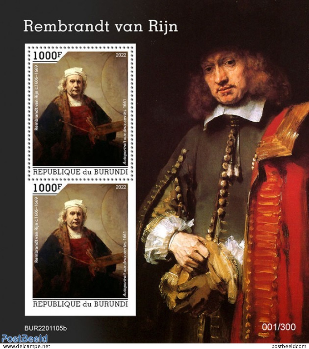 Burundi 2022 Rembrandt Van Rijn, Mint NH, Art - Paintings - Rembrandt - Andere & Zonder Classificatie