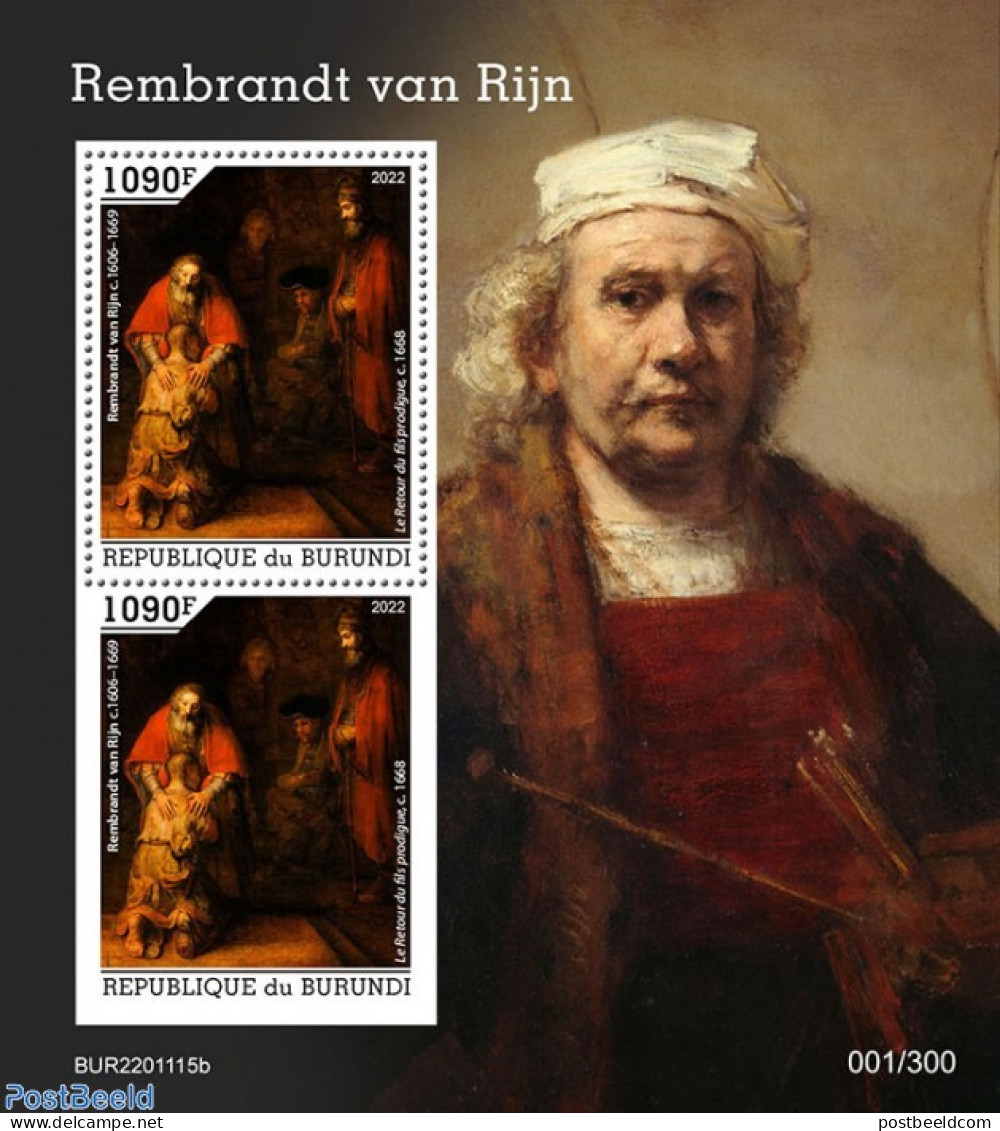 Burundi 2022 Rembrandt Van Rijn, Mint NH, Art - Paintings - Rembrandt - Autres & Non Classés