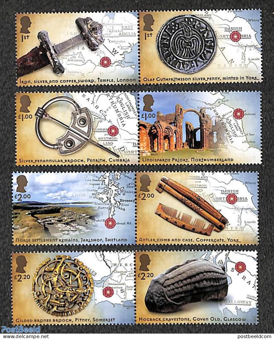 Great Britain 2024 Viking Period 8v (4x[:]), Mint NH, History - Various - Archaeology - Maps - Money On Stamps - Nuevos