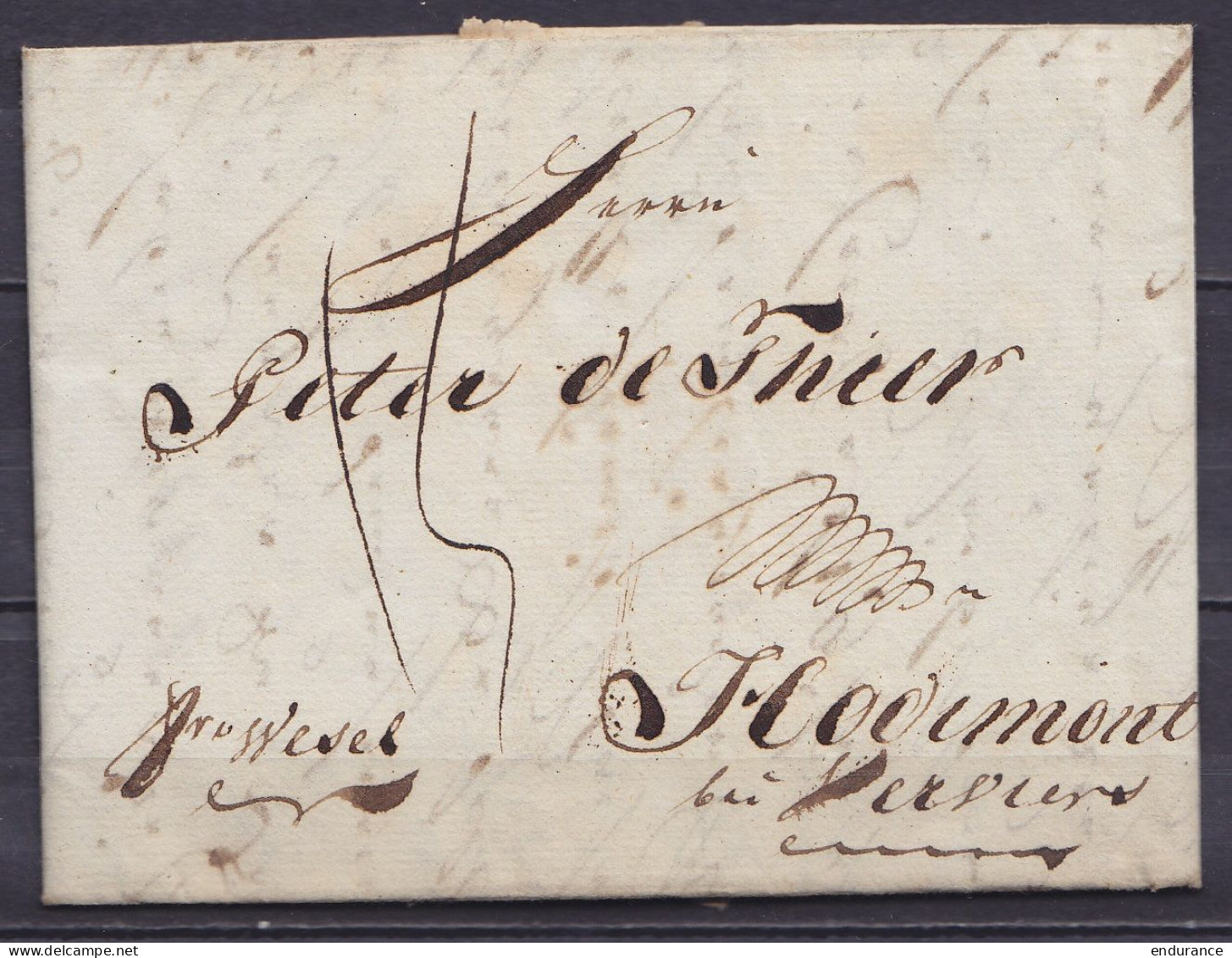 L. Datée 31 Juillet 1799 De LIPPSTADT Pour HODIMONT Près VERVIERS - Port "15" - Man. "fco Wesel" - 1794-1814 (Période Française)