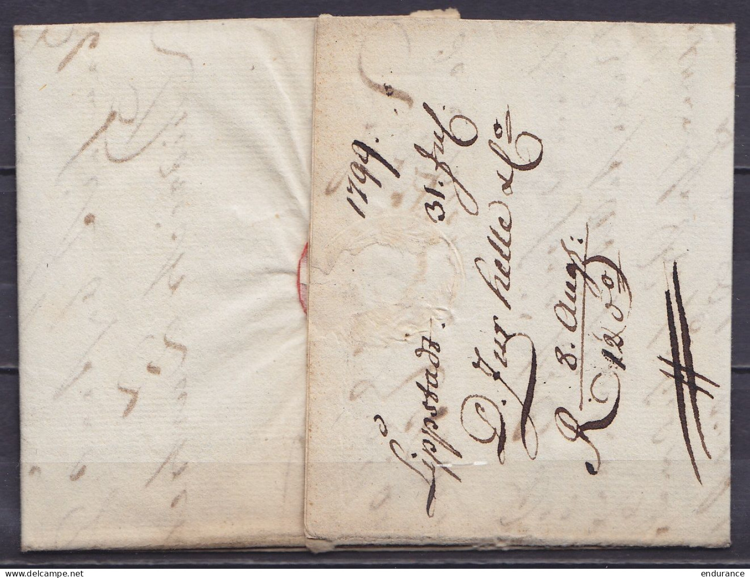 L. Datée 31 Juillet 1799 De LIPPSTADT Pour HODIMONT Près VERVIERS - Port "15" - Man. "fco Wesel" - 1794-1814 (Période Française)