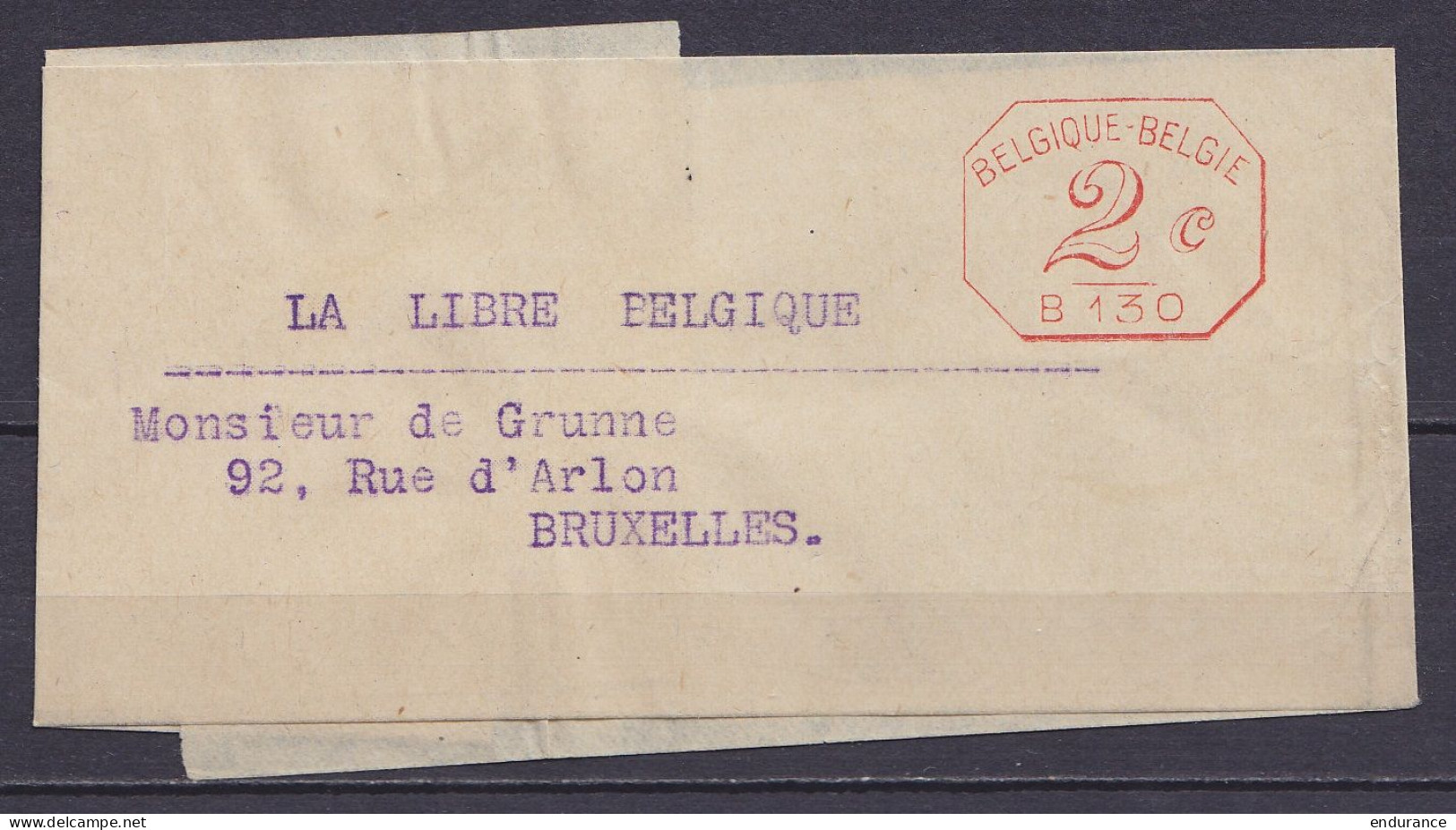 Bande De Journal "La Libre Belgique" Affr. Mécanique 2c Pour BRUXELLES - Storia Postale