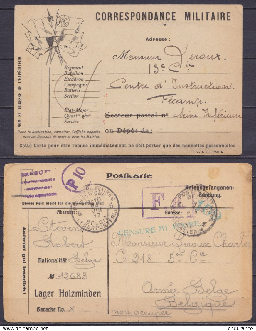 Lot De 2 CP Pour Militaire Belge En Campagne Et à FECAMP 1915 & 1917 - Voir Scans - Belgische Armee