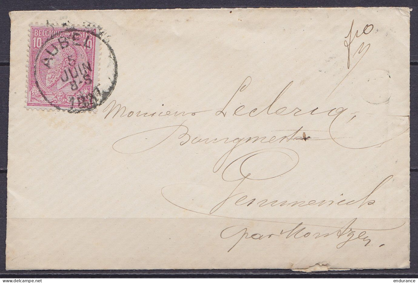 Env. Affr. N°46 Càd AUBEL /5 JUIN 1887 Pour GEMMENICH Par Montzen (au Dos: Càd Arrivée MONTZEN) - 1884-1891 Leopold II.