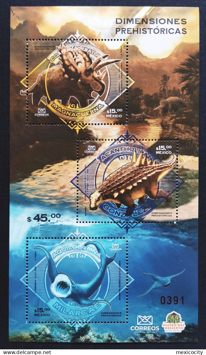 MEXICO 2023 MINI SHEET DINOSAURS Museum Common Design Ltd. 3 Lang. Stamps MNH - Mexiko