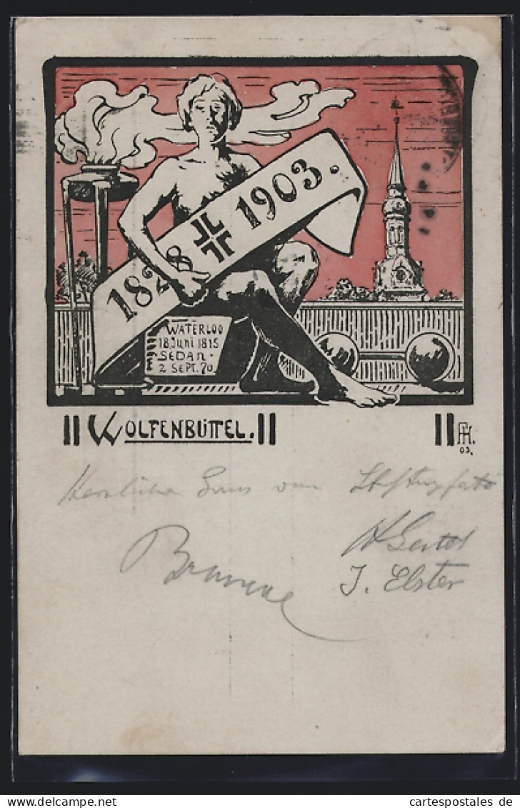 Lithographie Wolfenbüttel, Festpostkarte 1828-1903, Turnverein, Turnerin Mit Hantel  - Wolfenbüttel