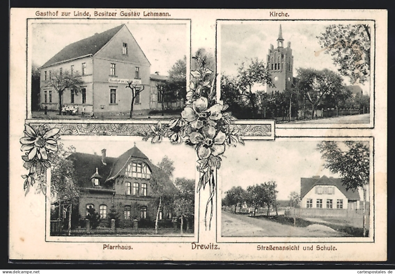 AK Drewitz / Magdeburg, Gasthof Zur Linde, Kirche, Pfarrhaus, Strassenansicht Und Schule  - Maagdenburg