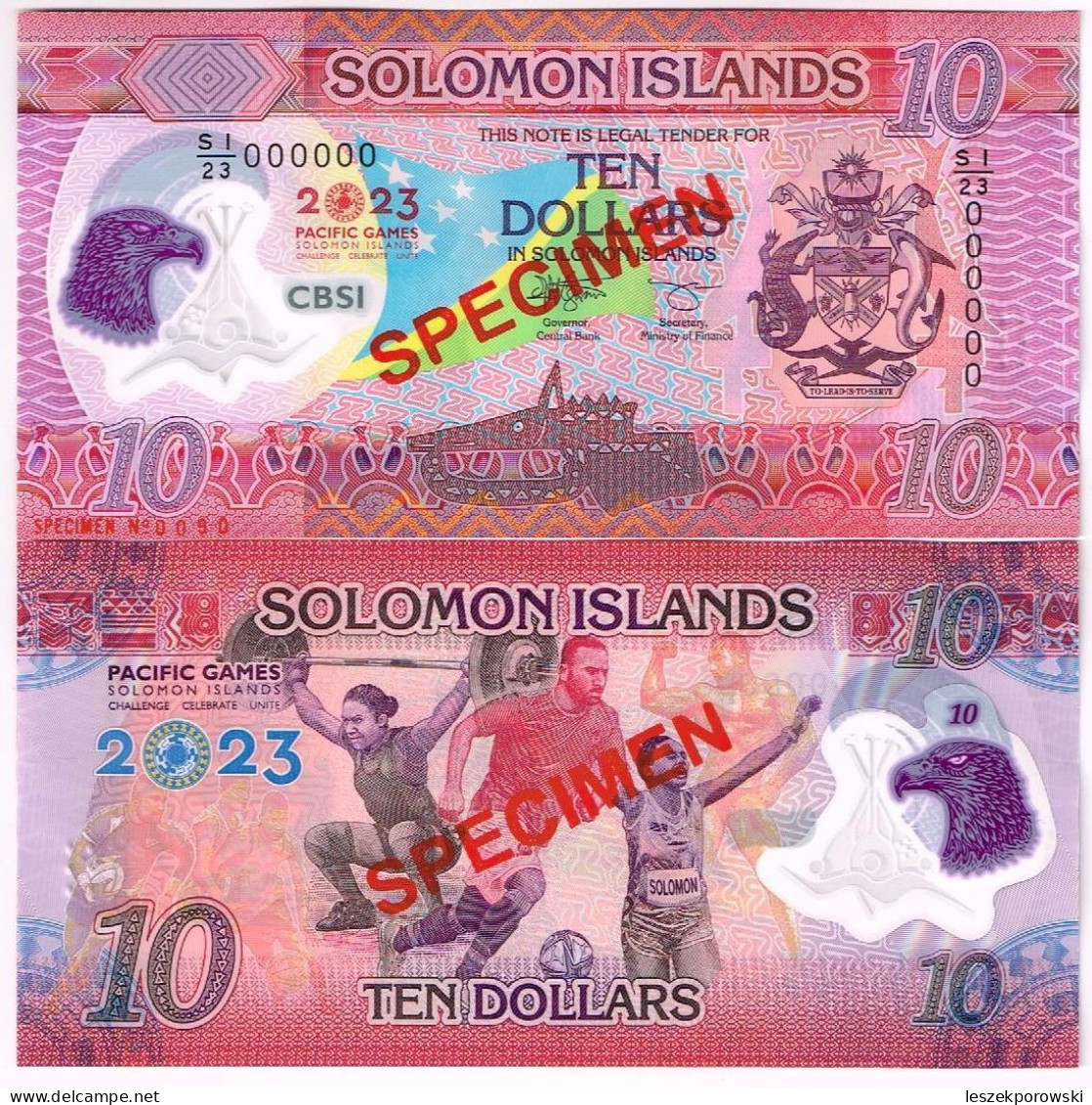 Solomon Islands 10 Dollars Polymer Banknote SPECIMEN SI/23 P-39S 2023 UNC - Andere - Oceanië